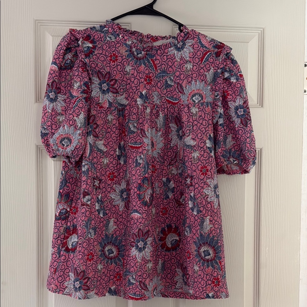 LOFT Floral Pink and Blue Blouse
